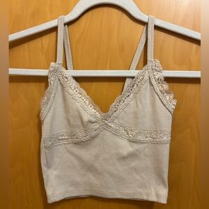 RSQ Tan Ribbed Lace Trim Cami